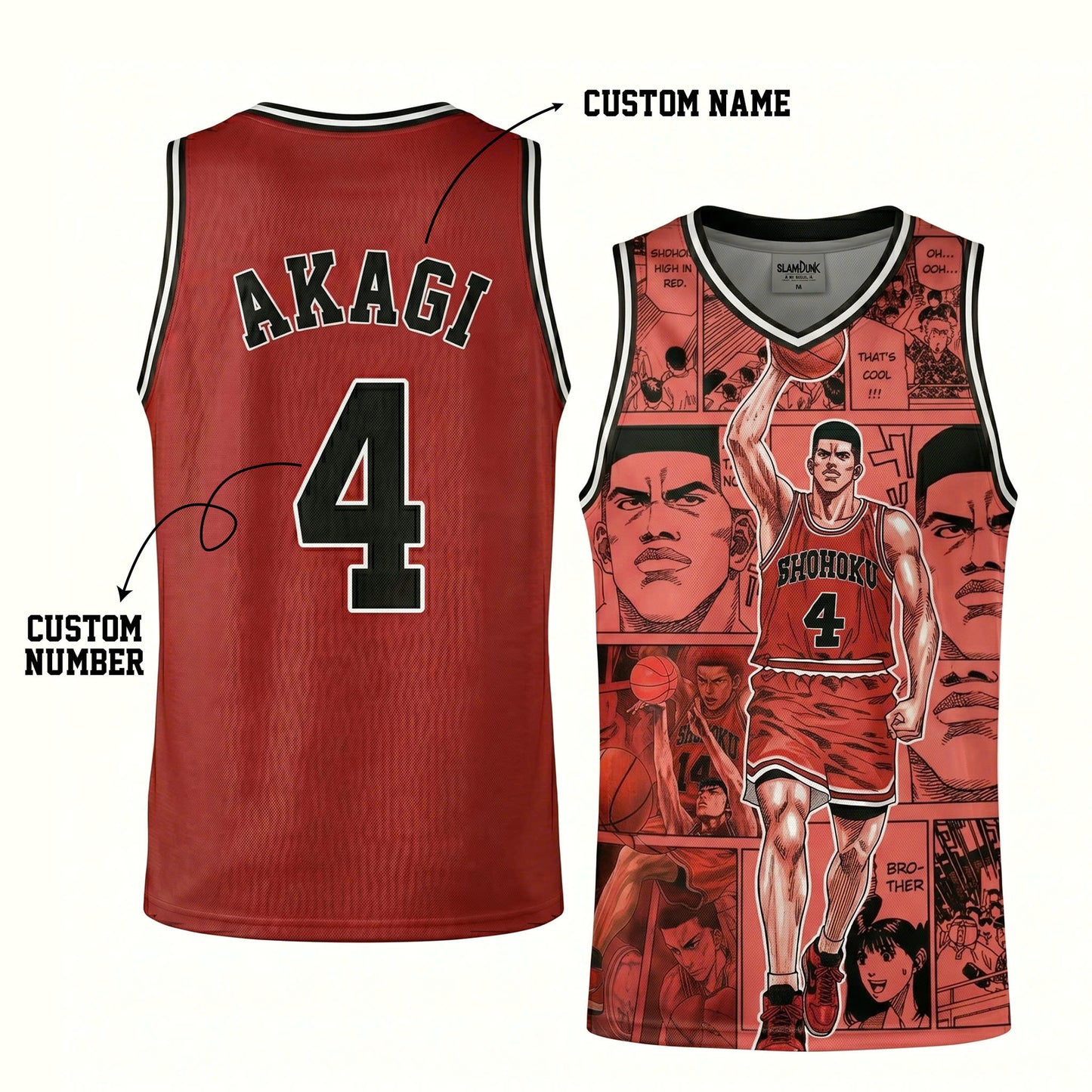 Custom Red Authentic Basketball Jersey, Japanese Anime Inspired Sports Jersey, Cosplay Fan Shirt