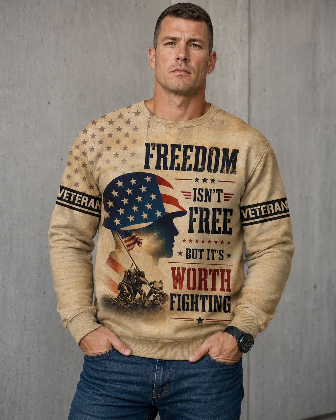 American Veteran Faith Shirt — Jesus Christ Veteran Graphic T-Shirt — Sweatshirt — Hoodie & Zip Hood - Custom Fan Apparel Image 7