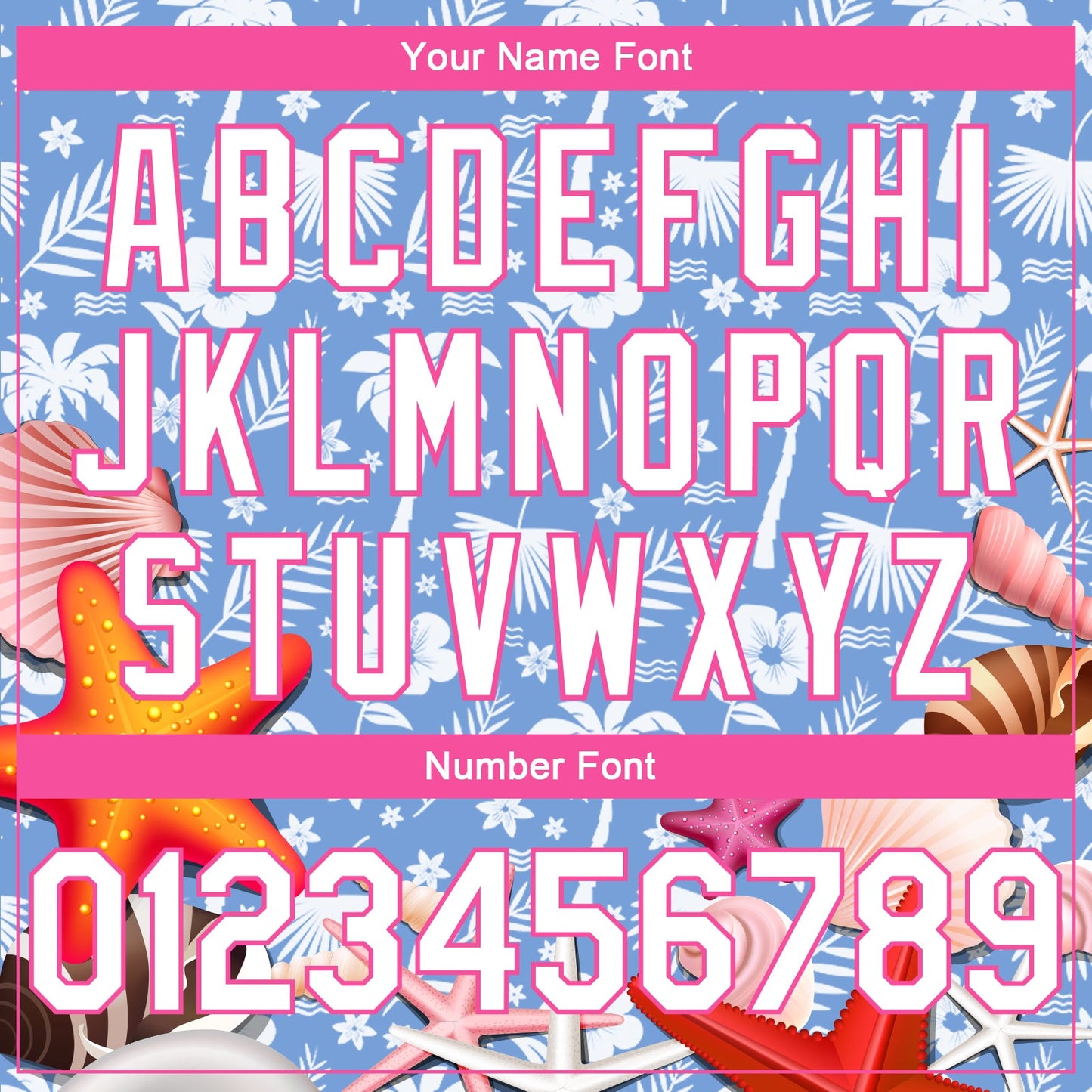 Custom Light Blue White-Pink 3D Pattern Hawaii Palm Trees And Starfishes Authentic Basketball Jersey