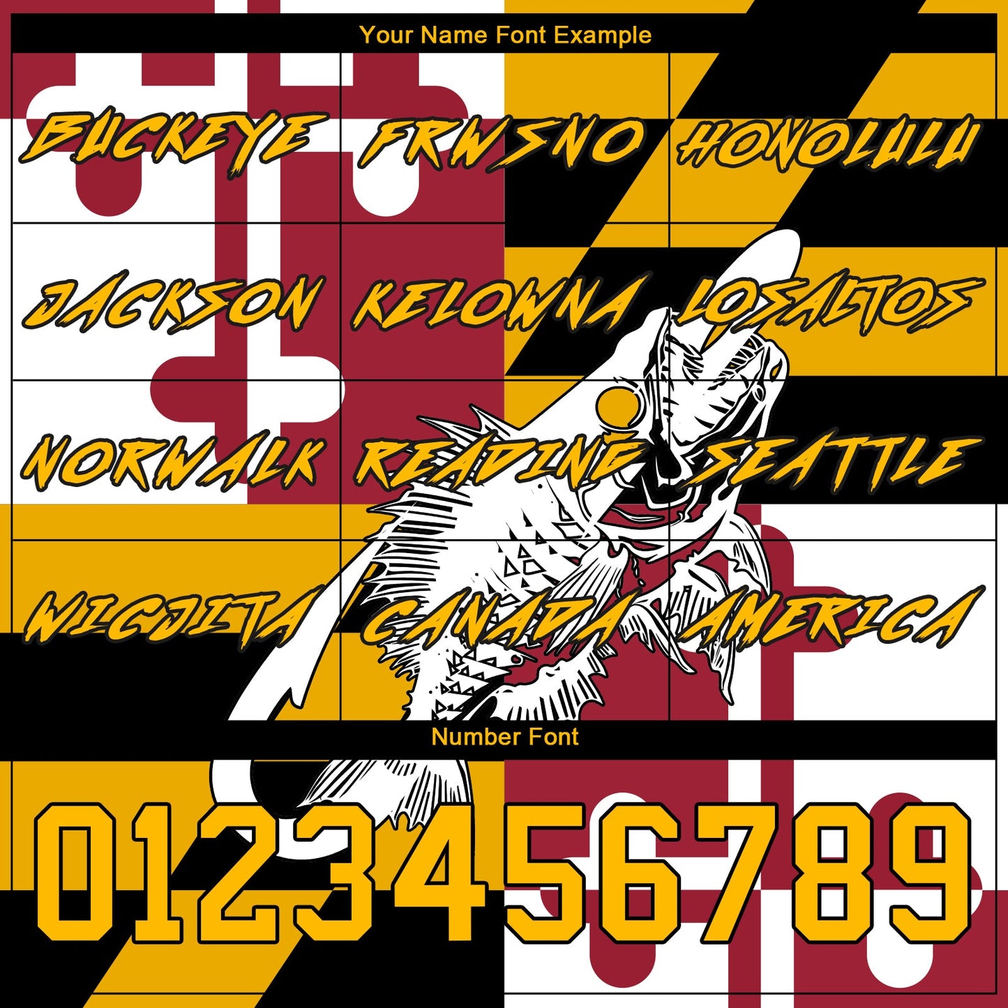 Custom Gold Black-Red 3D Maryland Flag And Fish Hook Skull Fishing Sports Pullover Sweatshirt Hoodie