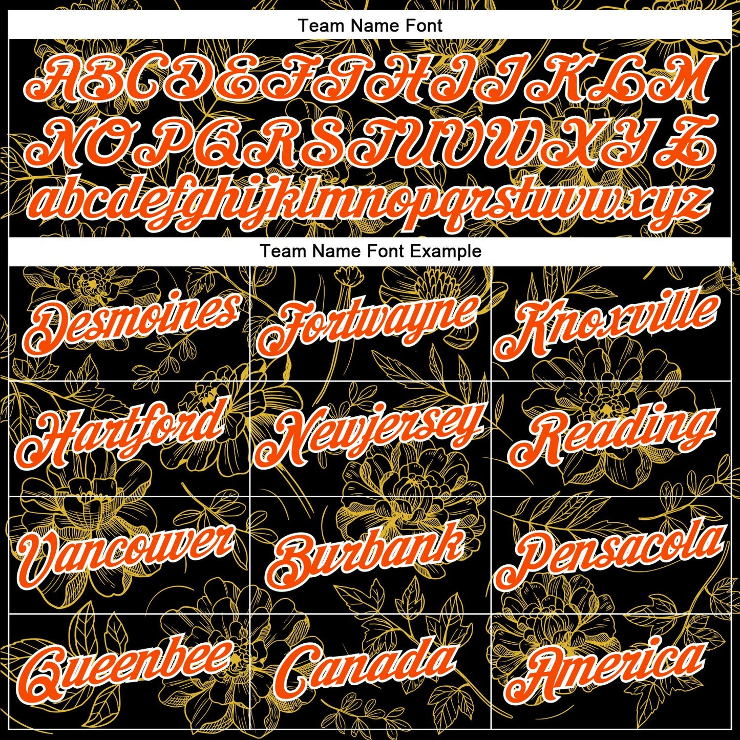 Custom Stitched Black Orange-White 3D Pattern Design Golden Subtle Floral Sports Pullover Sweatshirt Hoodie