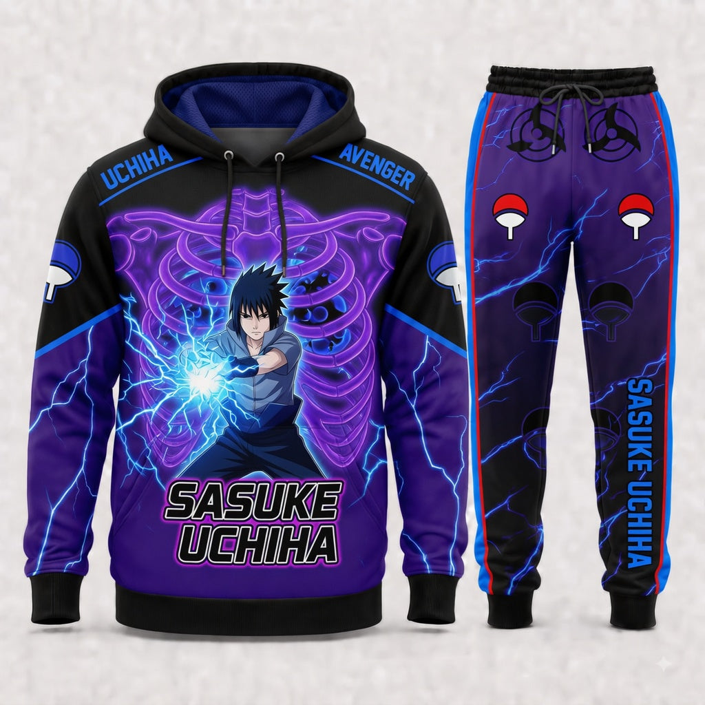 Uchiha Sasuke Hoodie & Sweatpants Tracksuit Set — Naruto Shippuden Inspired - Custom Fan Apparel Image 5