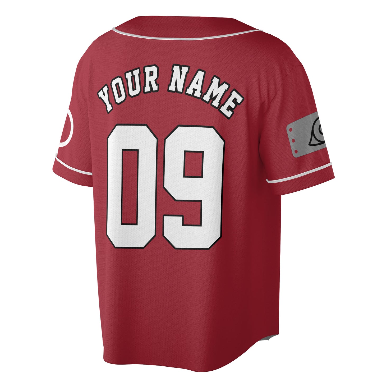 Custom Red White Authentic Baseball Jersey, Anime Ninja Inspired Button Up Jersey, Manga Fan Cosplay Sports Shirt