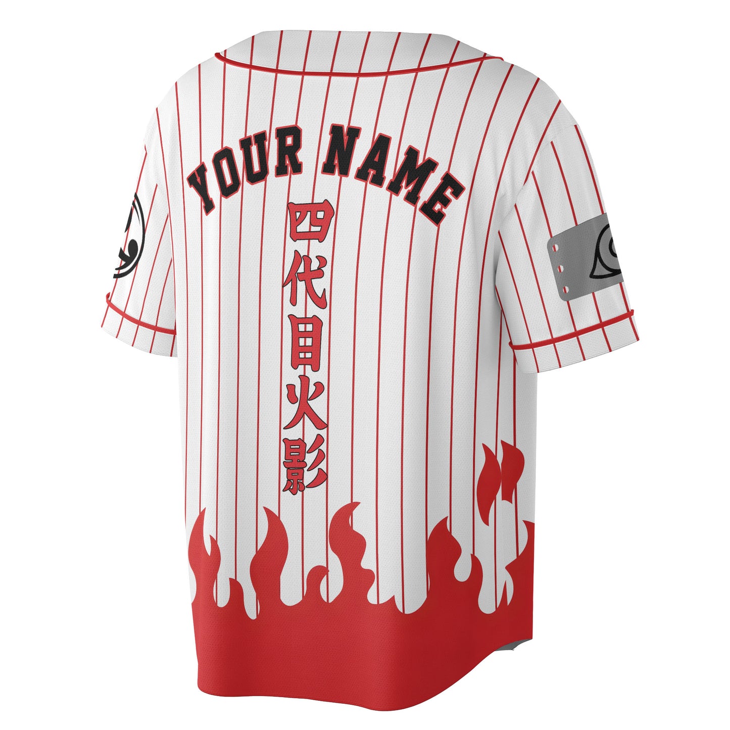 Custom White Red-Black Authentic Baseball Jersey, Anime Ninja Inspired Button Up Jersey, Manga Fan Cosplay Sports Shirt
