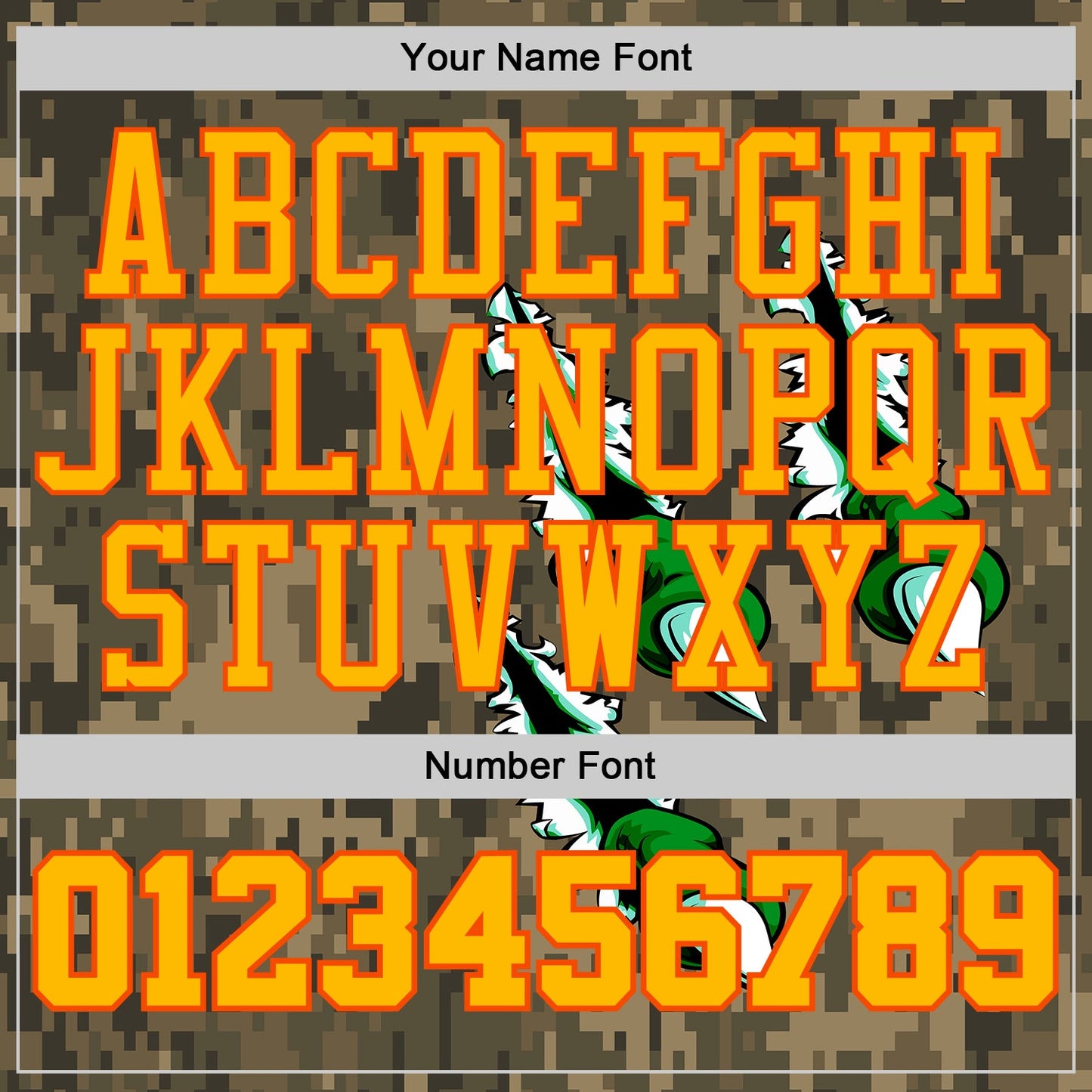 Custom Camo Gold-Orange Digital Camouflage Monster Claw Round Neck Sublimation Salute To Service Basketball Uniform Jersey
