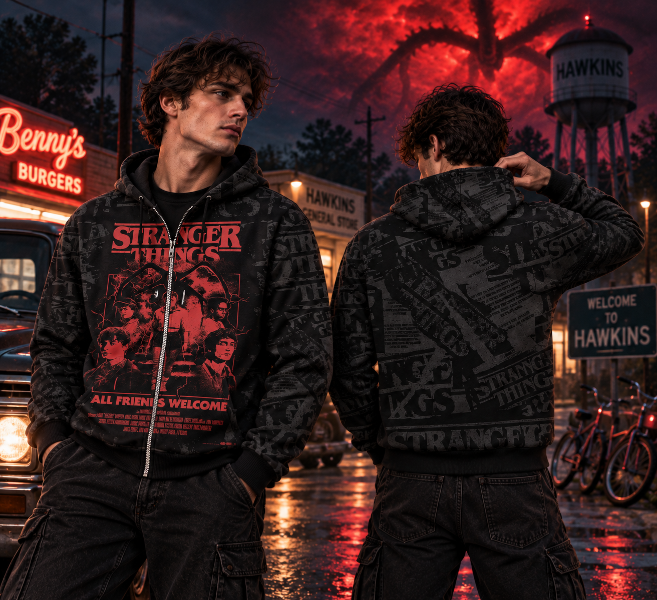 Stranger Things Black Graphic Hoodie, Upside Down Shirt, All Friends Welcome Sweatshirt, Horror Polo, Zip Hoodie, T-Shirt