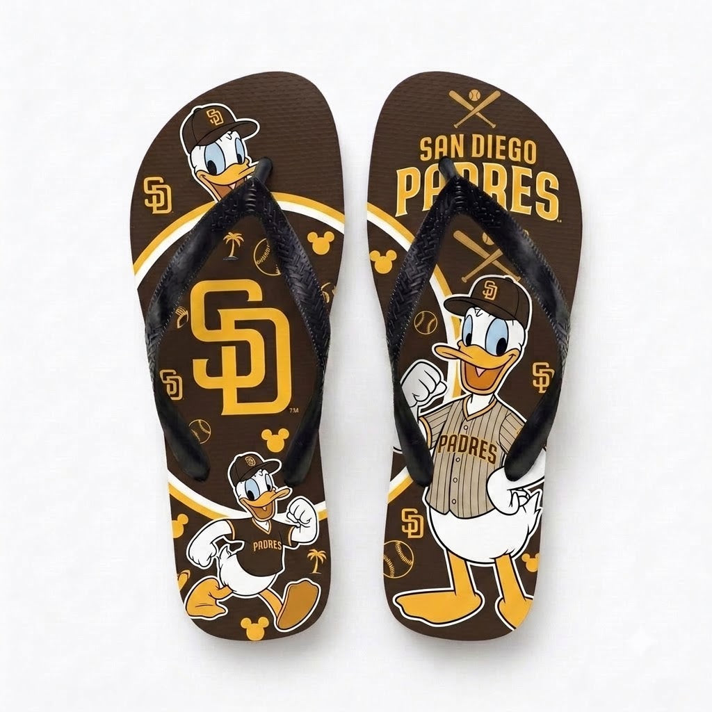 Cartoon Duck Baseball Flip Flops, Sport Fan Sandals | 30 Teams Available