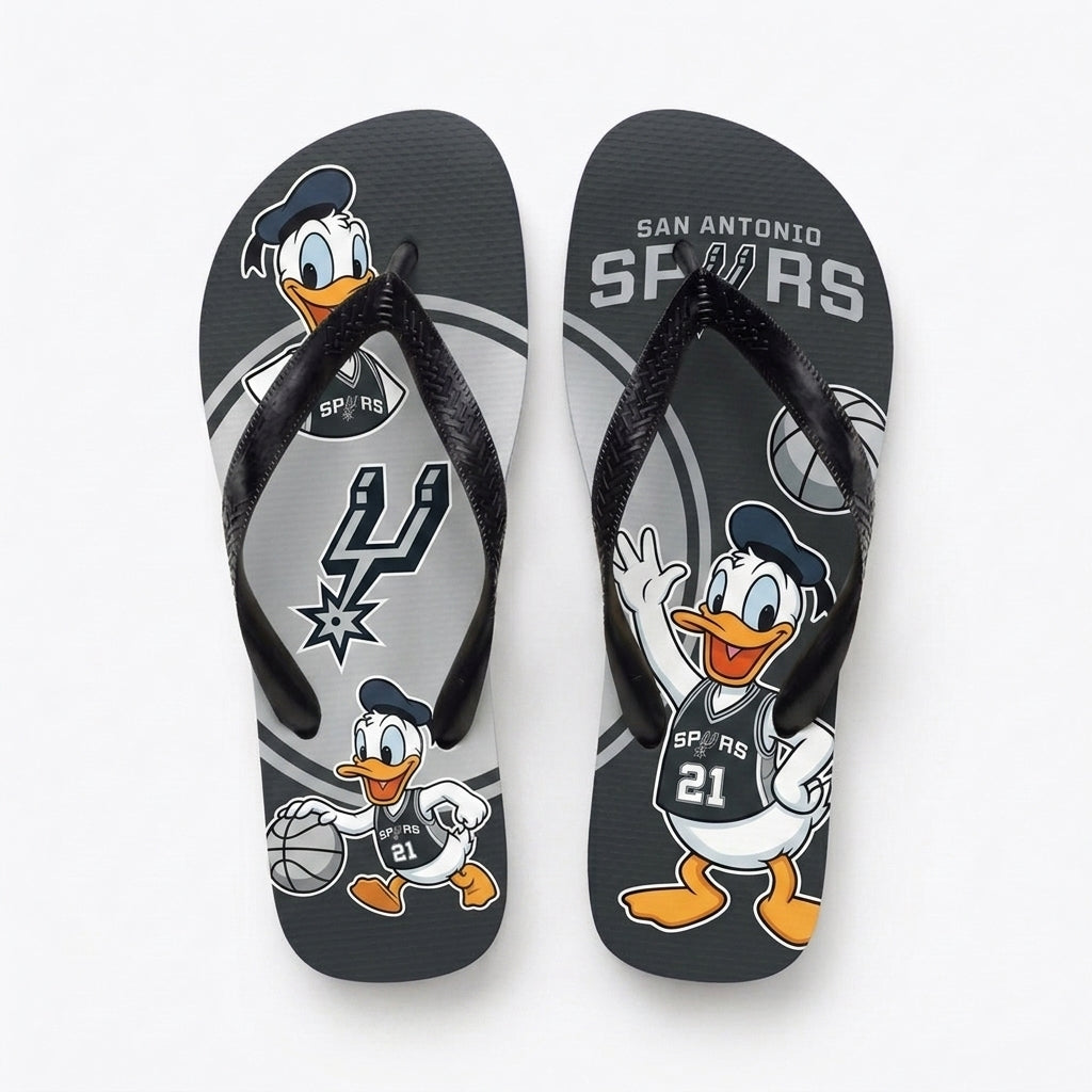 Cartoon Duck Basketball Flip Flops, Sport Fan Sandals | 30 Teams Available