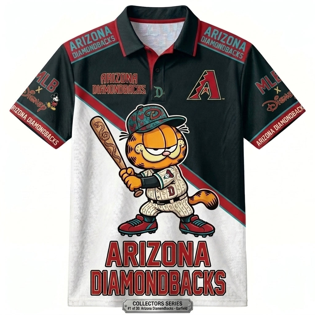 30 Team MLB - Baseball Polo Shirt, Team Color Game Day Polo, Cartoon Cat Baseball Inspired Sports Jersey