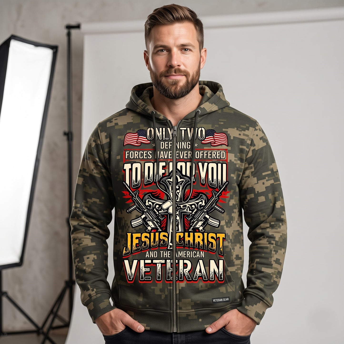 American Veteran Faith Shirt — Jesus Christ Veteran Graphic T-Shirt — Sweatshirt — Hoodie & Zip Hood - Custom Fan Apparel Image 8