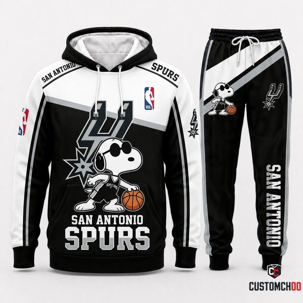 Snoopy NBA 30-Team Crossover Edition Tracksuit Set - Hoodie & Jogger Pants - San Antonio Spurs