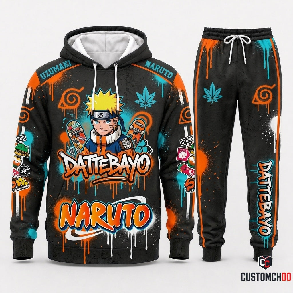 Naruto Uzumaki Anime Tracksuit Set - Hoodie & Jogger Pants - 08. Street Graffiti