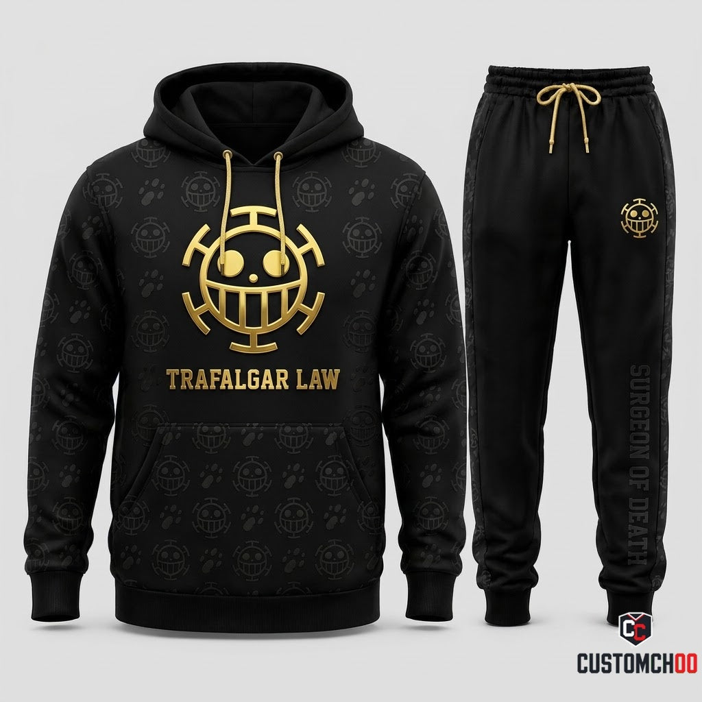 Trafalgar D. Water Law Anime Tracksuit Set - Hoodie & Jogger Pants - 06. Monogram Stealth