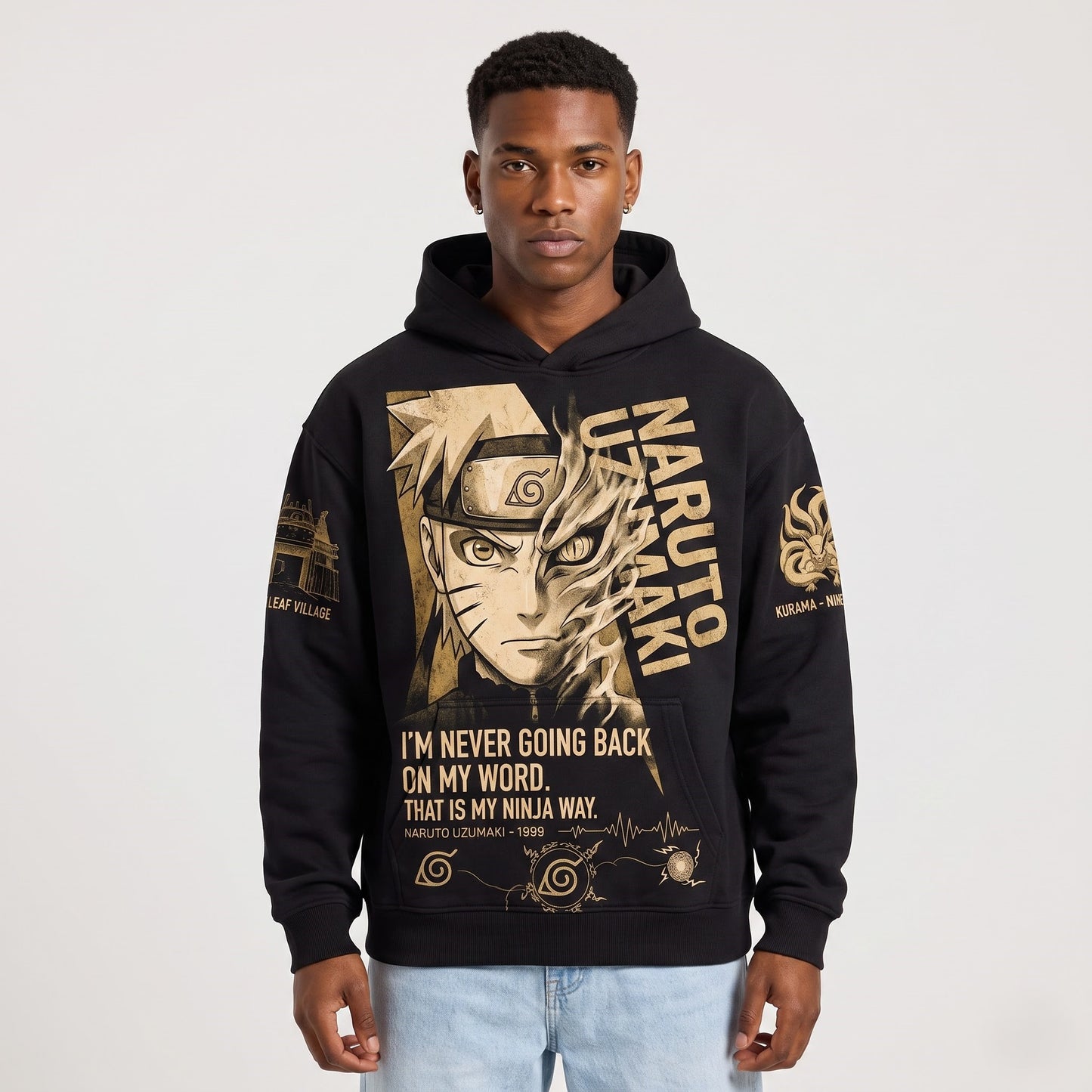 Anime Narutoo Ninja Graphic Shirt, Black Pullover Manga Inspired Hoodie, Japanese Streetwear Fan Gift