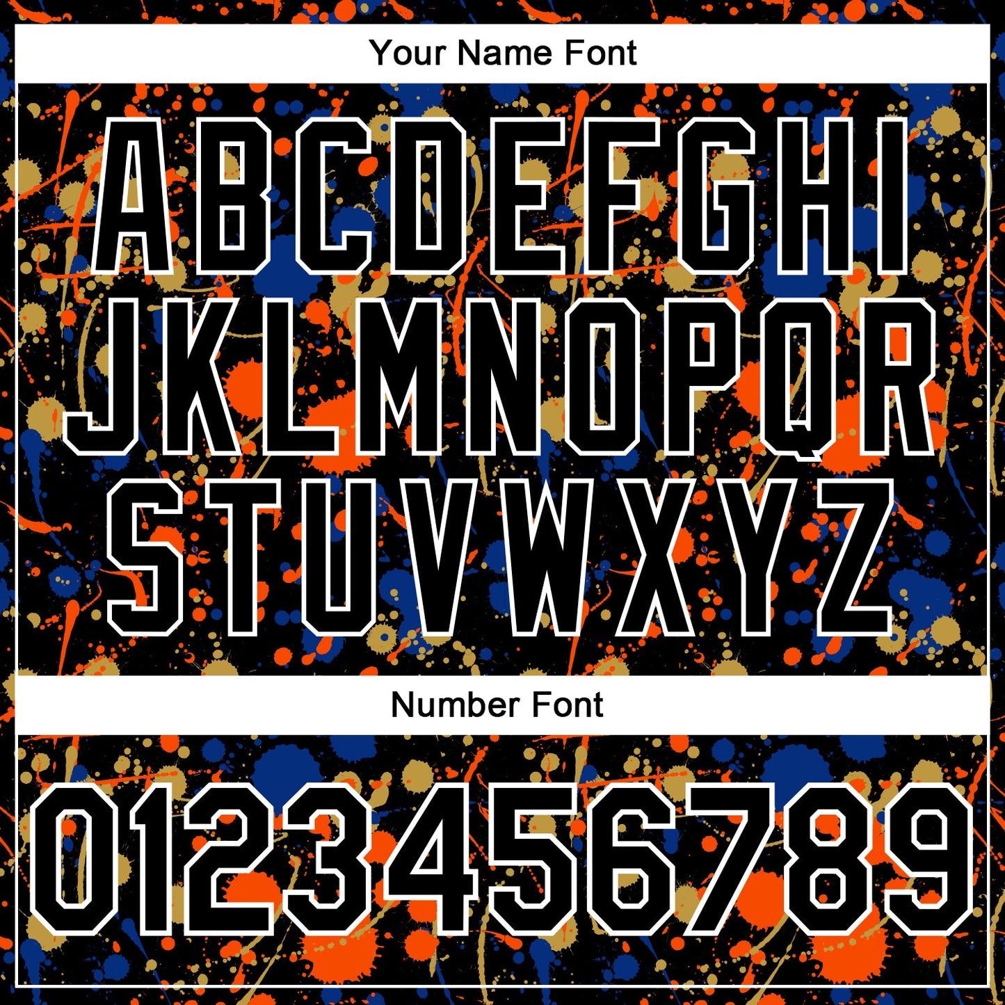 Custom Graffiti Pattern Black Royal Orange Old Gold-White Vibrant Multi-Color Abstract Splatter Performance Polo Shirt