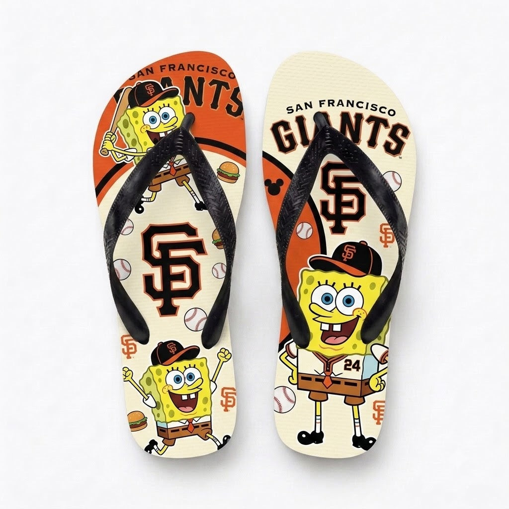 Cartoon Yellow Sponge Baseball Flip Flops, Sport Fan Sandals | 30 Teams Available