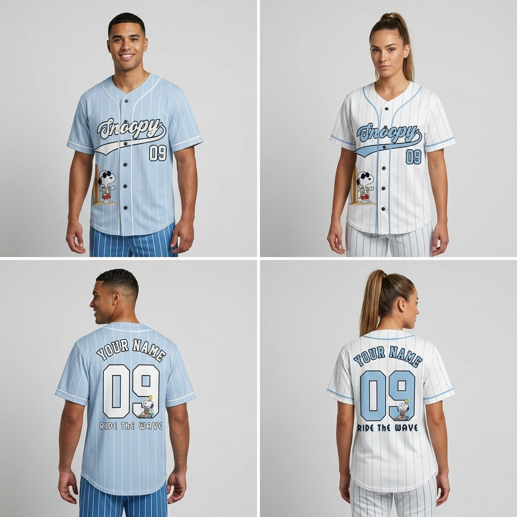 Custom Ride The Wave Beach Dog Baseball Jersey, Personalized Name Number Surf Shirt