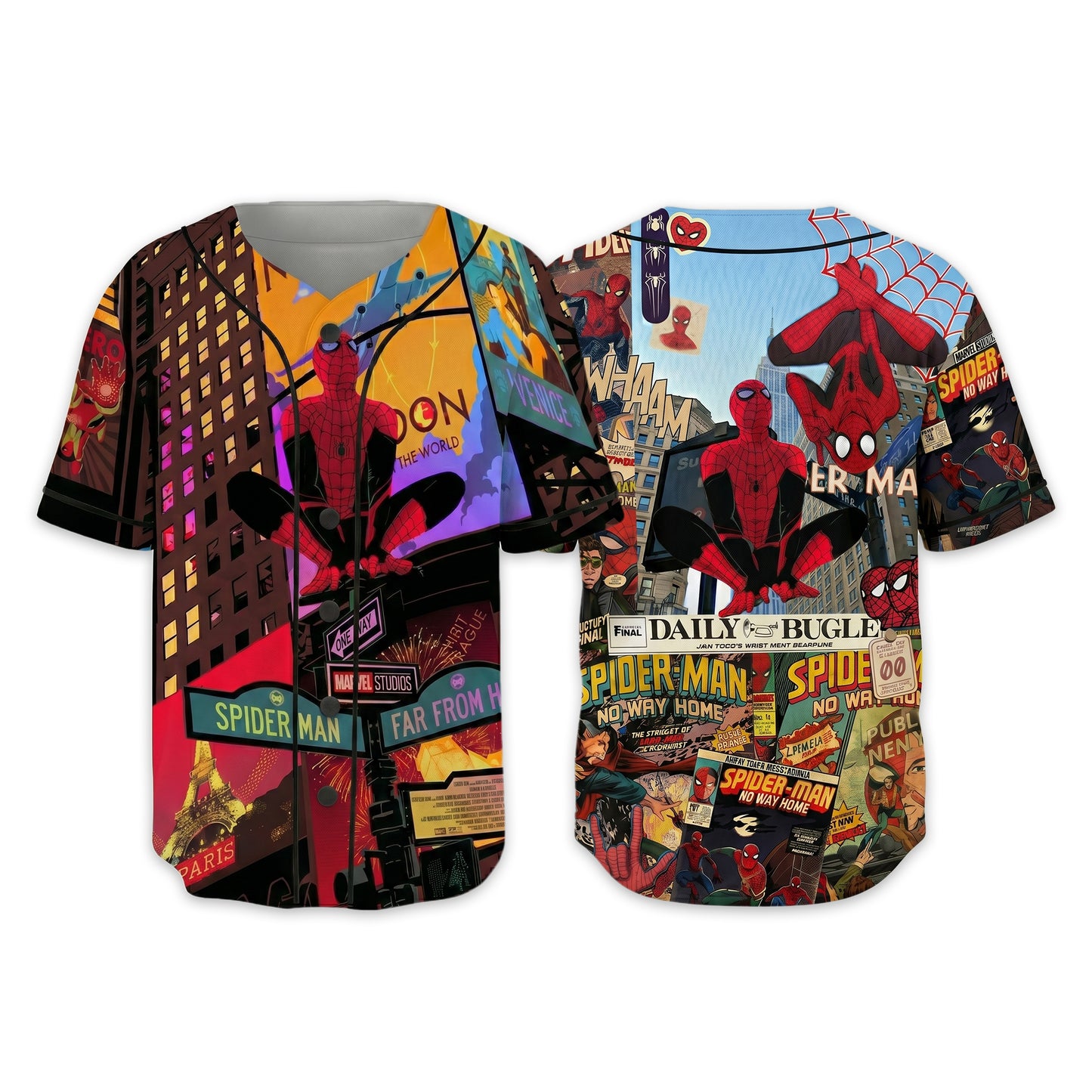 Custom Comic Web Hero Inspired Button Up Jersey, Superhero Fan Cosplay Sports Shirt