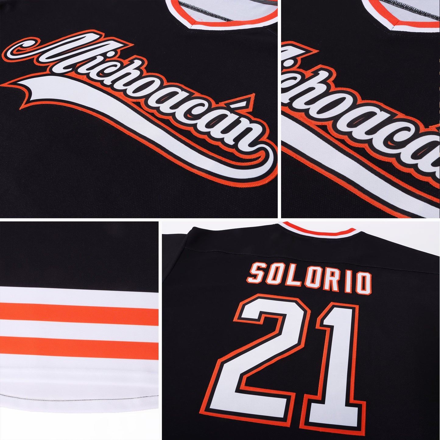 Custom Black White-Orange Hockey Jersey