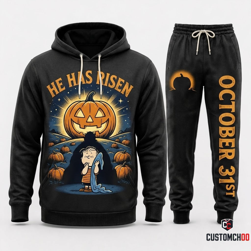 HE HAS RISEN - It's The Great Pumpkin Charlie Brown Hoodie & Pants Set - Vintage Halloween Streetwear