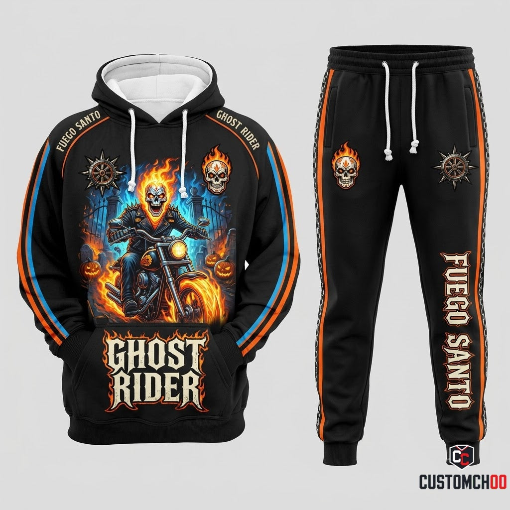 Ghost Rider Skull - Dia de los Muertos x Halloween Spooky Fiesta Tracksuit Set - Hoodie & Jogger Pants (tracksuit hoodie and jogger pants set)