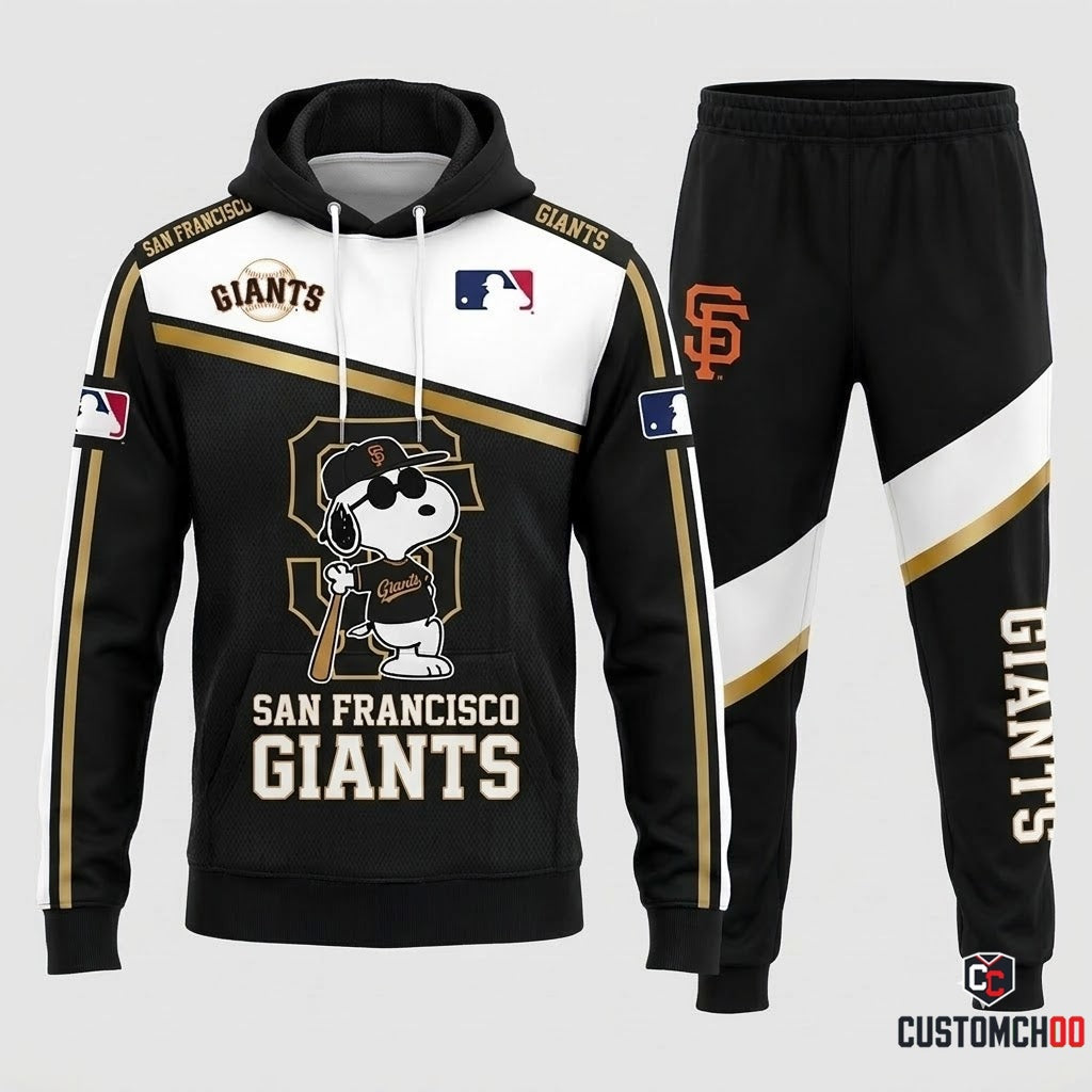 San Francisco Giants - Snoopy MLB 30-Team Fan Tracksuit Set - Hoodie & Jogger Pants (Snoopy baseball fan tracksuit hoodie and pants set)