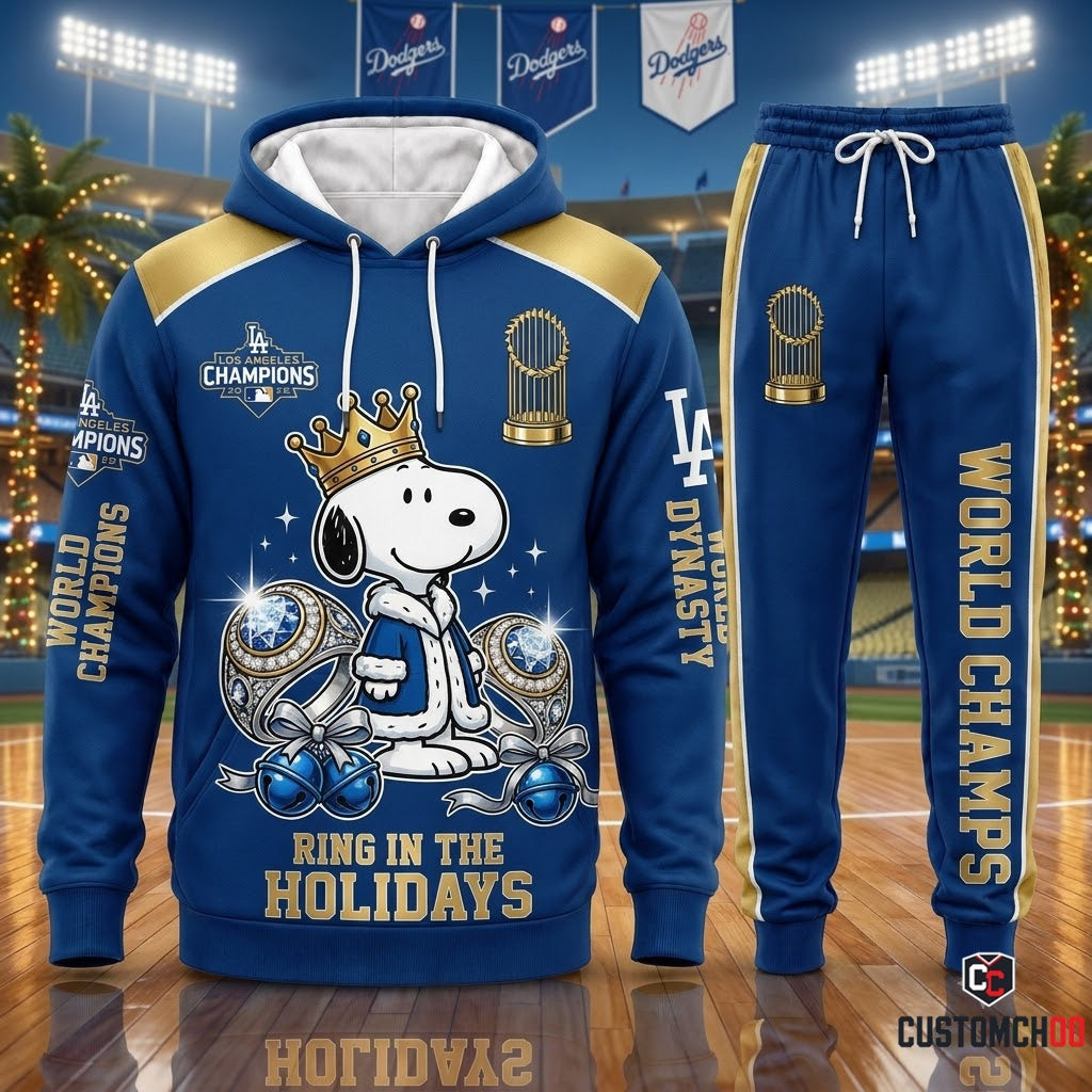 Los Angeles Dodgers snoopy-inspired christmas hoodie and sweatpants tracksuit set – Dodgers Snoopy World Champs Jingle Bells