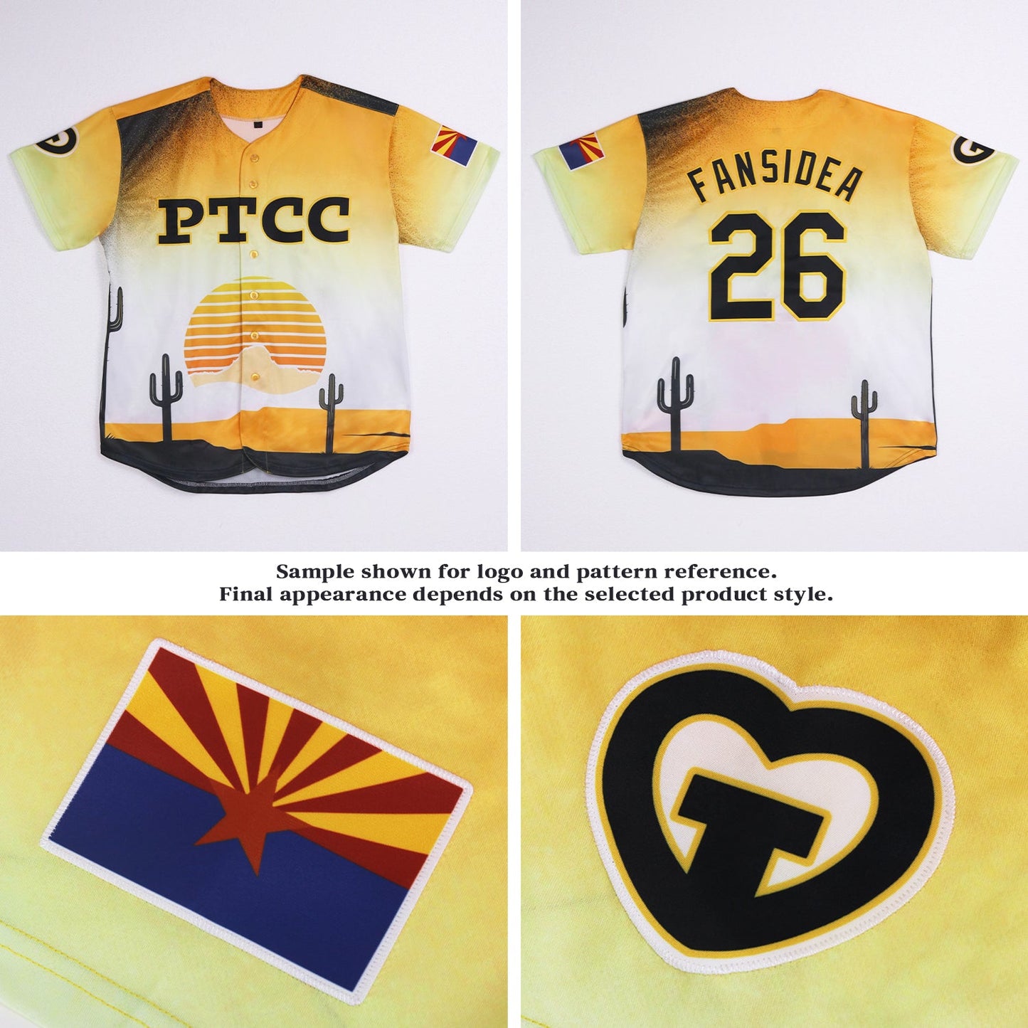 Custom White Black-Yellow PTCC Two-Button Unisex Softball Jersey