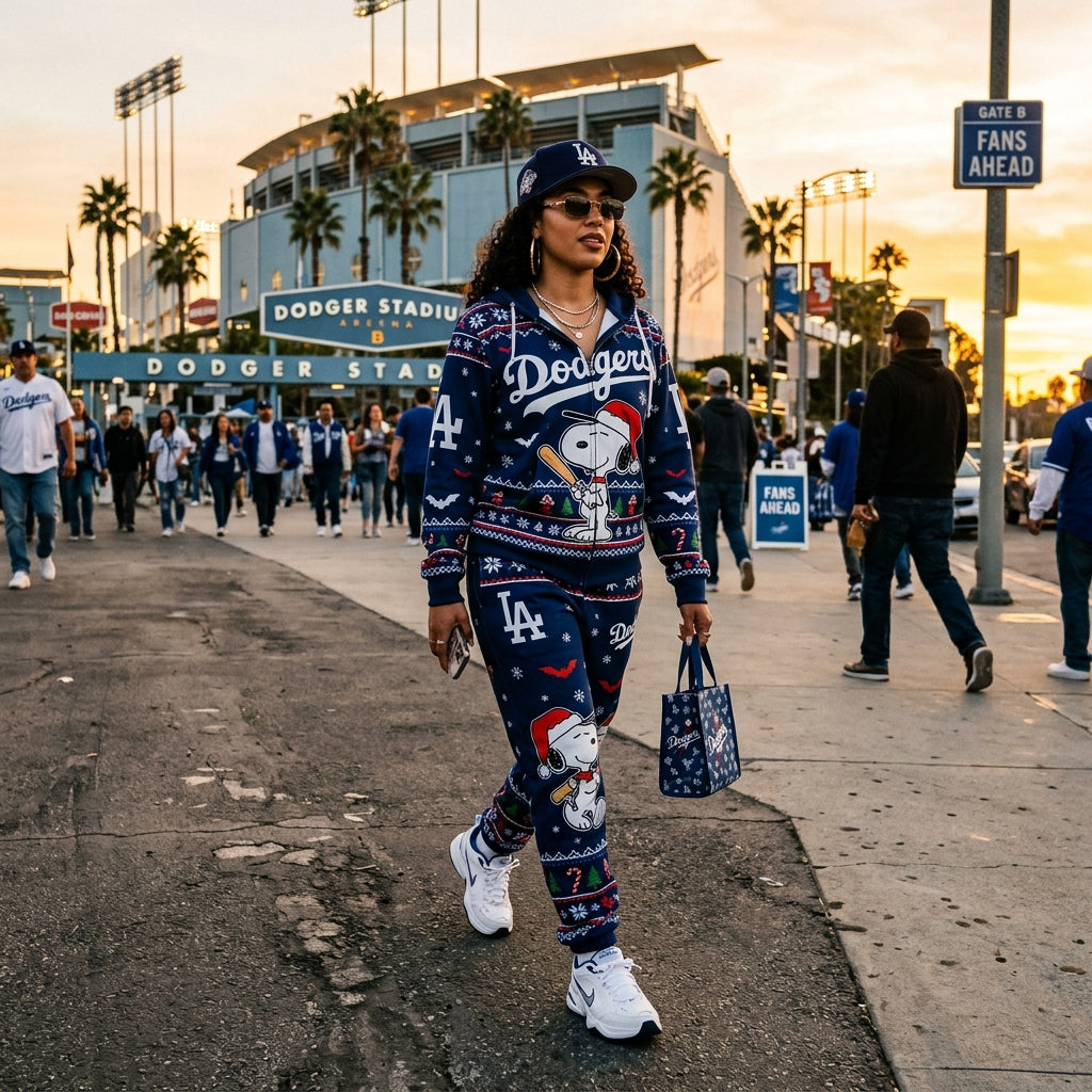 Los Angeles Dodgers Snoopy-Inspired Christmas Tracksuit Set 2026 - Customchoo