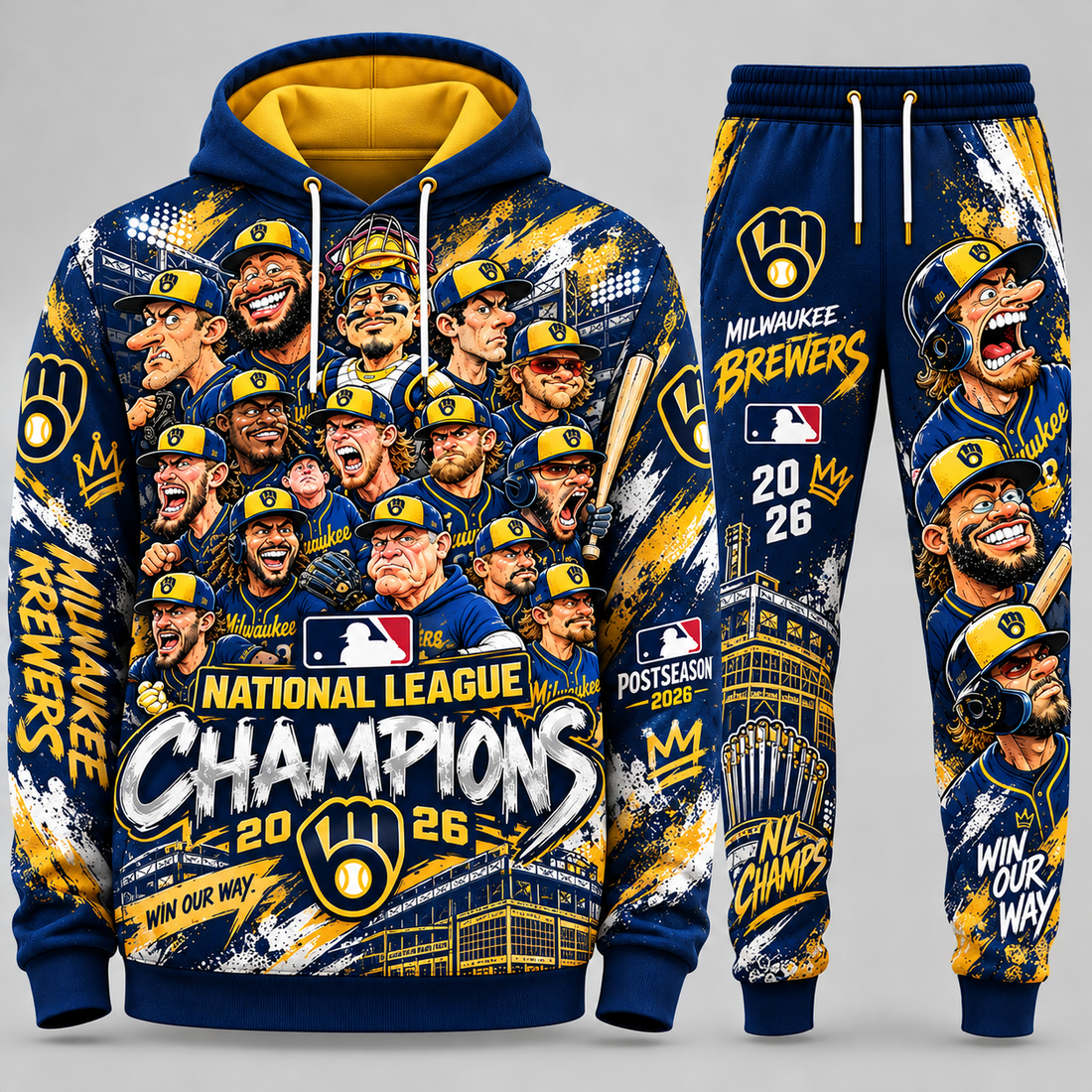 Milwaukee Brewers 2026 NL Champions Hoodie & Pants Set - Customchoo