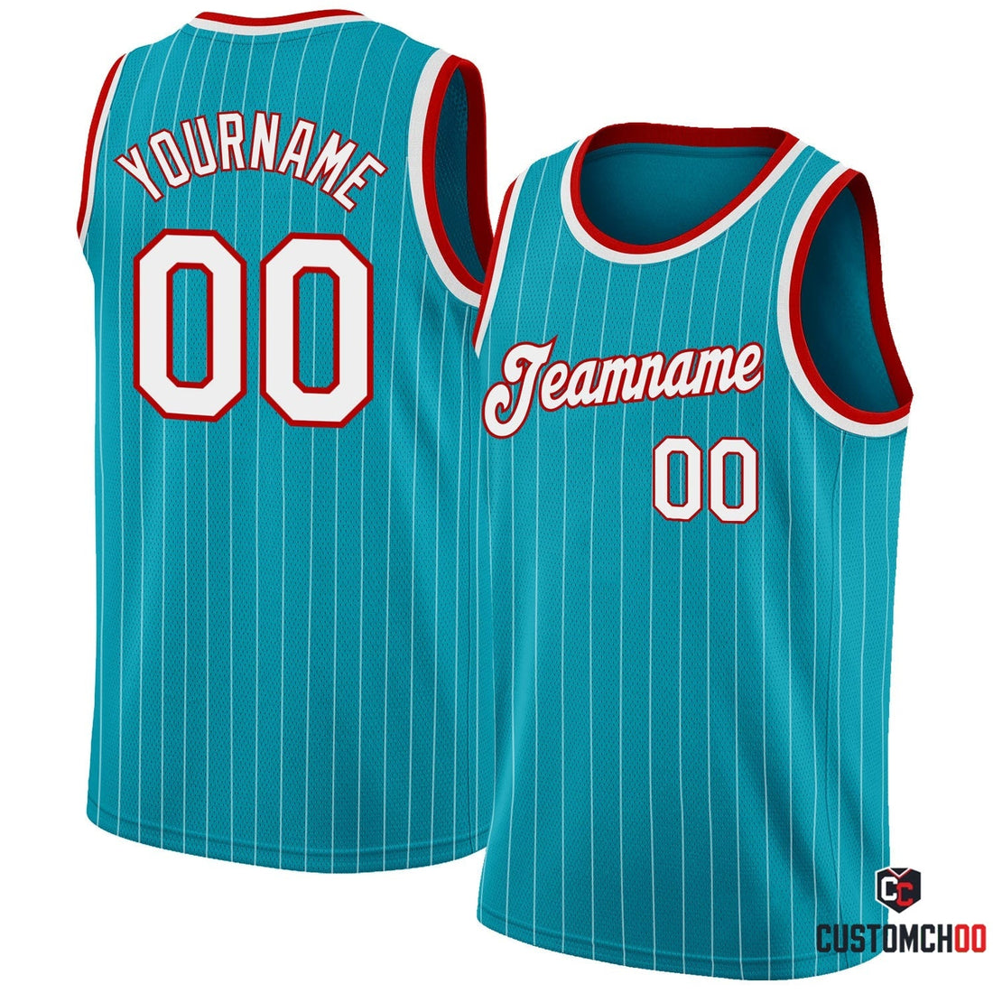 Custom Teal White Pinstripe White-Red Authentic Jersey 2026 - Customchoo