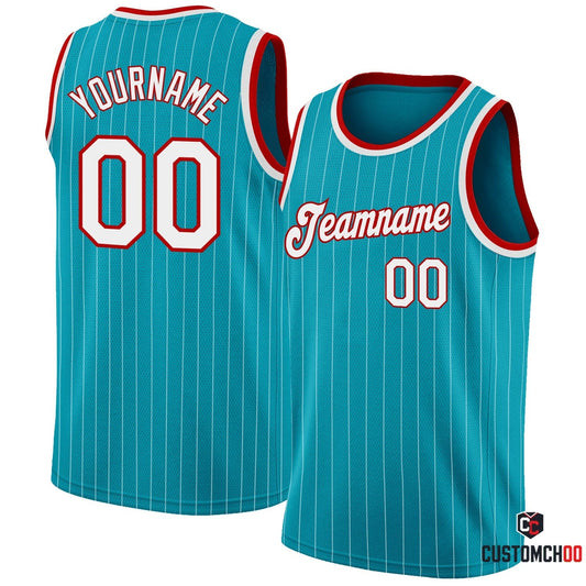 Custom Teal White Pinstripe White-Red Authentic Jersey 2026 - Customchoo