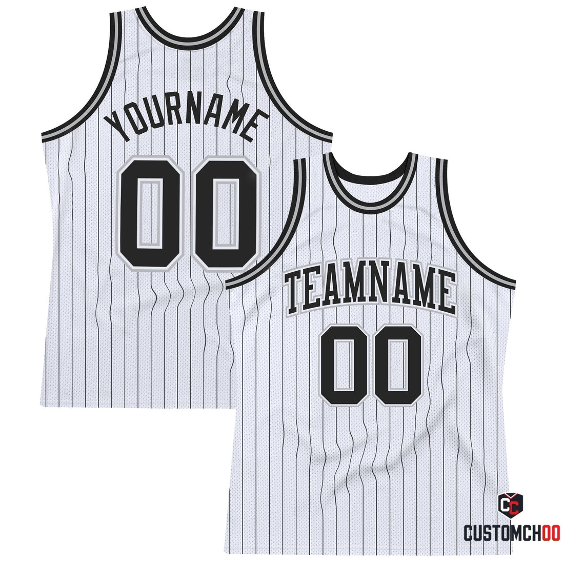 Custom White Black Pinstripe Black-Gray Authentic Fan Gear 20... - Customchoo