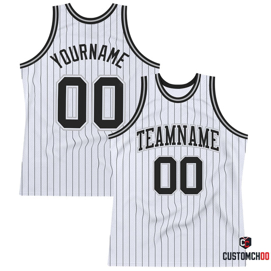 Custom White Black Pinstripe Black-Gray Authentic Fan Gear 20... - Customchoo