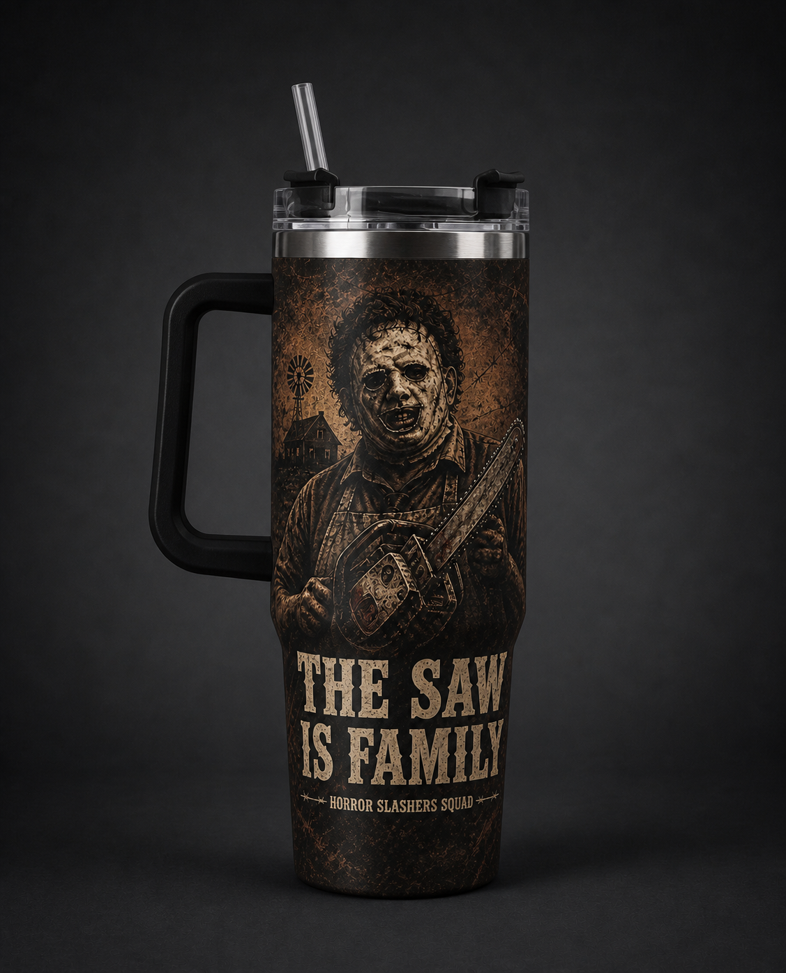 Leatherface Horror Slashers Squad 40oz tumbler with handle
