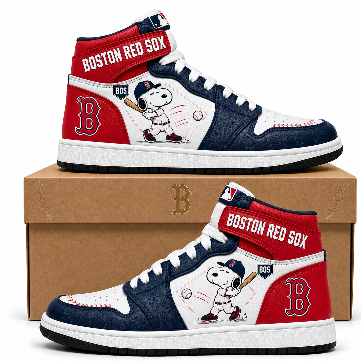Boston Red Sox Snoopy Baseball Fan 3-Piece Set – Hoodie — Sweatpants & High-Top Sneakers - Custom Fan Apparel Image 7