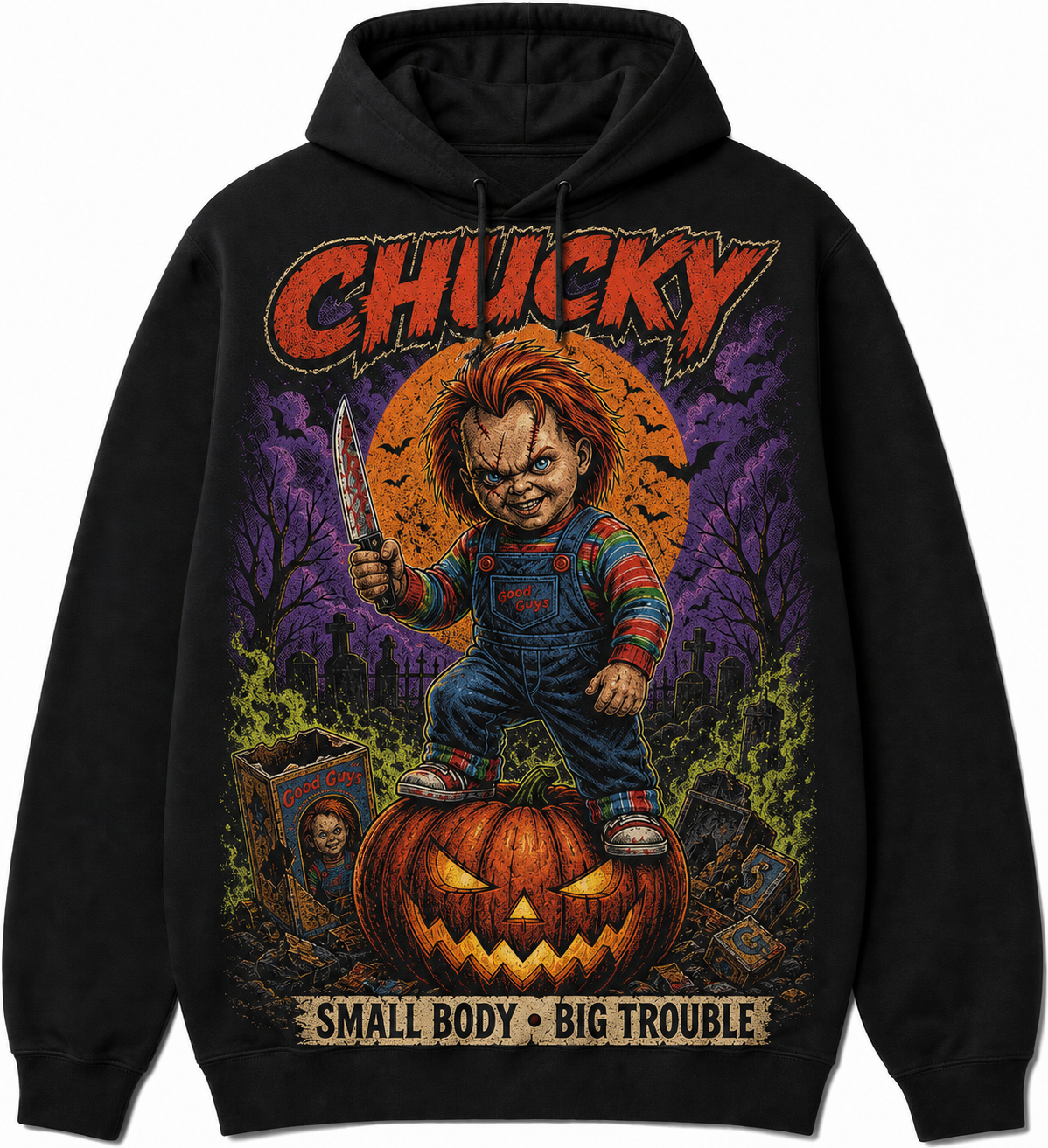 Chucky Horror Slashers Squad black comic Halloween hoodie