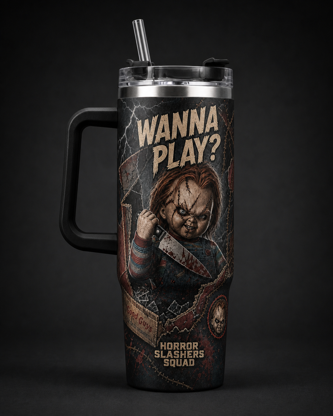 Chucky Horror Slashers Squad 40oz tumbler with handle