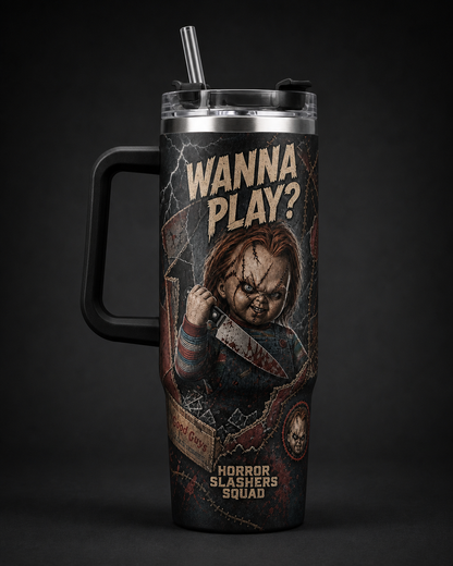 Chucky Horror Slashers Squad 40oz tumbler with handle
