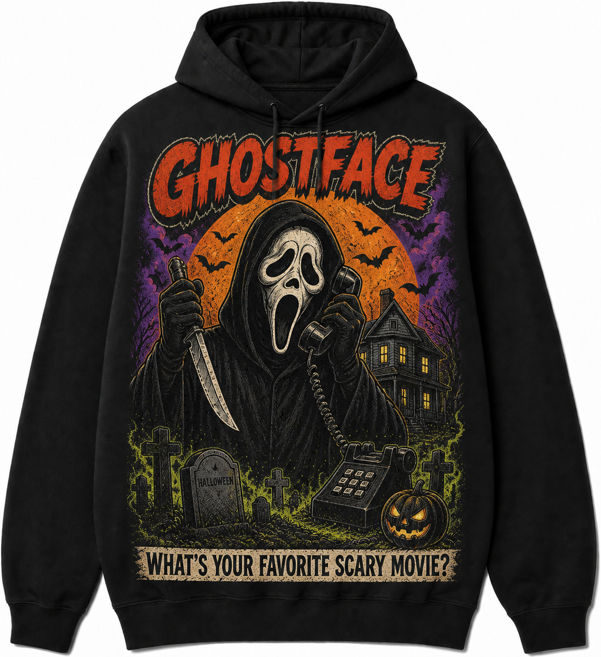 Ghostface Horror Slashers Squad black comic Halloween hoodie