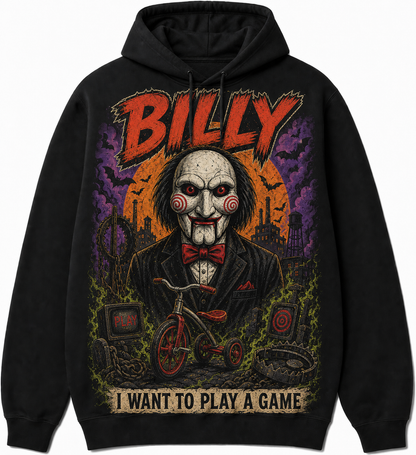Billy the Puppet Horror Slashers Squad black comic Halloween hoodie