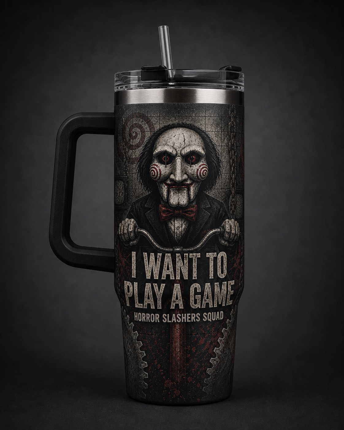 Billy the Puppet Horror Slashers Squad 40oz tumbler with handle
