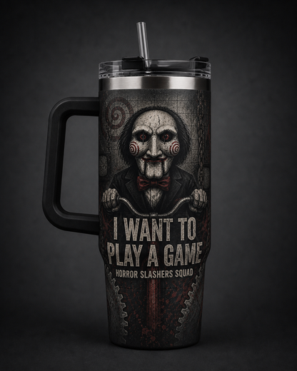 Billy the Puppet Horror Slashers Squad 40oz tumbler with handle