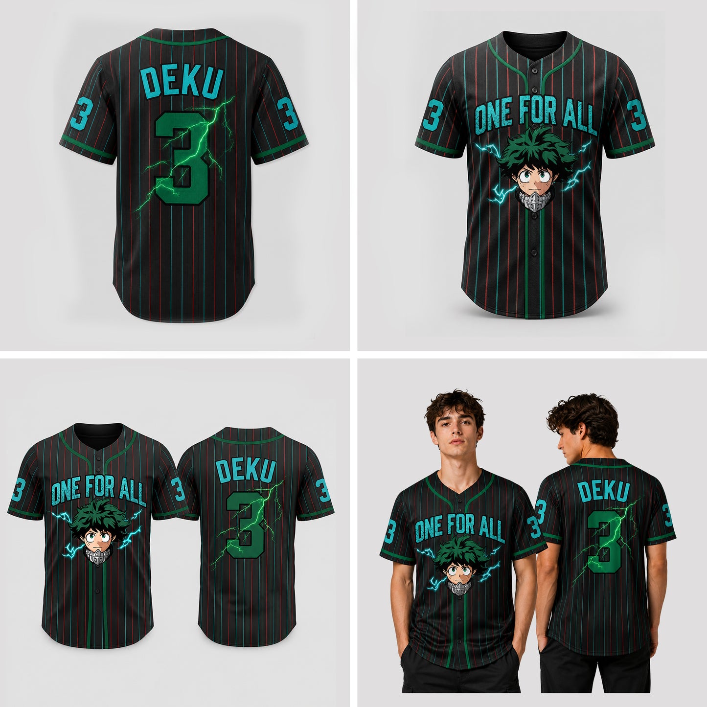 Custom Green Hero Baseball Jersey, Anime Academy Inspired Personalized Shirt