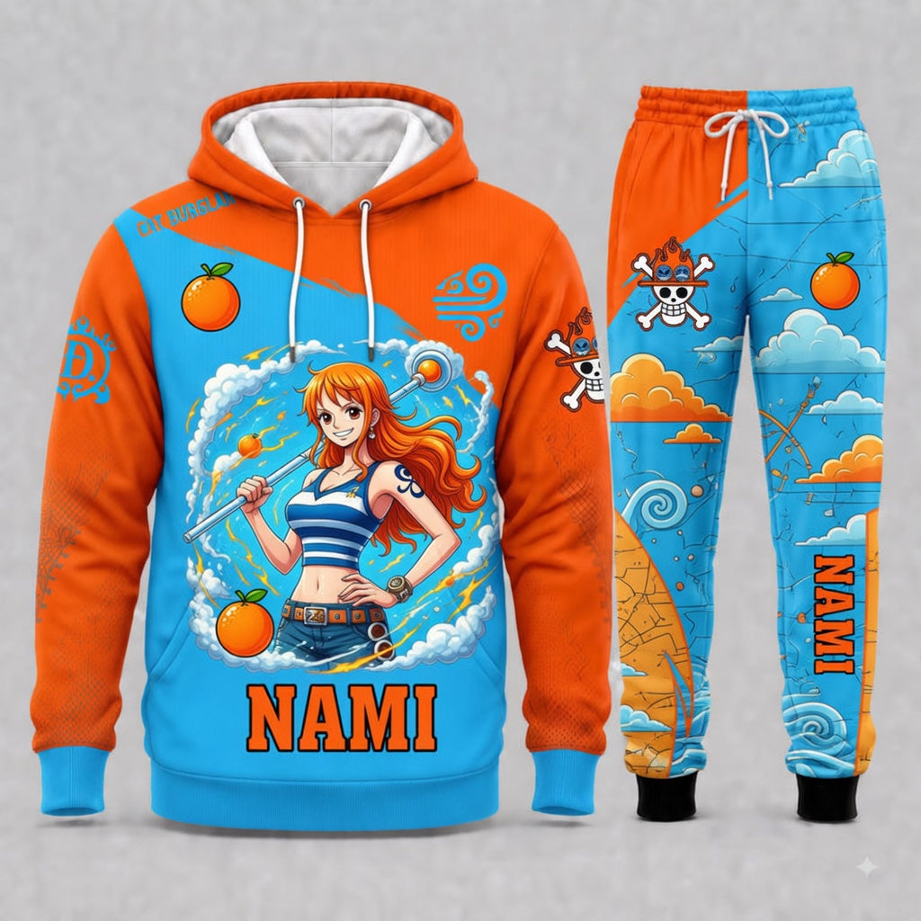 Nami Hoodie & Sweatpants Tracksuit Set — One Piece Inspired - Custom Fan Apparel Image 3