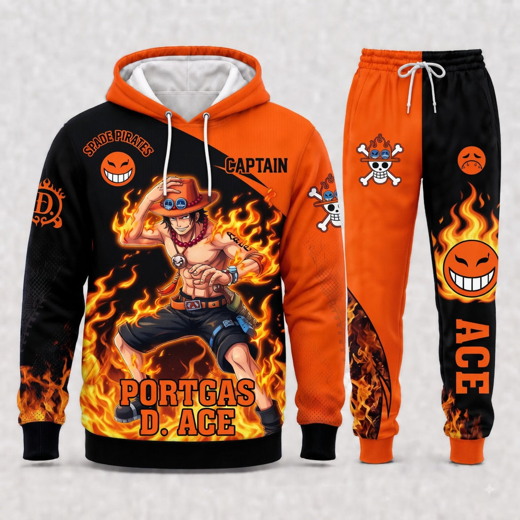 Portgas D. Ace Hoodie & Sweatpants Tracksuit Set — One Piece Inspired - Custom Fan Apparel Image 1