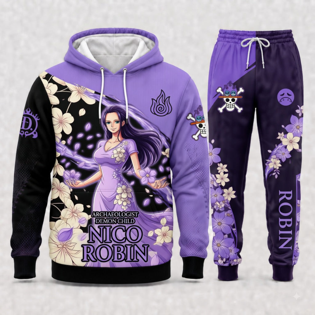 Nico Robin Hoodie & Sweatpants Tracksuit Set — One Piece Inspired - Custom Fan Apparel Image 1
