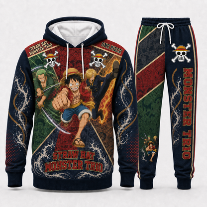 Monster Trio (Luffy, Zoro, Sanji) Hoodie & Sweatpants Tracksuit Set — One Piece Inspired - Custom Fan Apparel Image 1