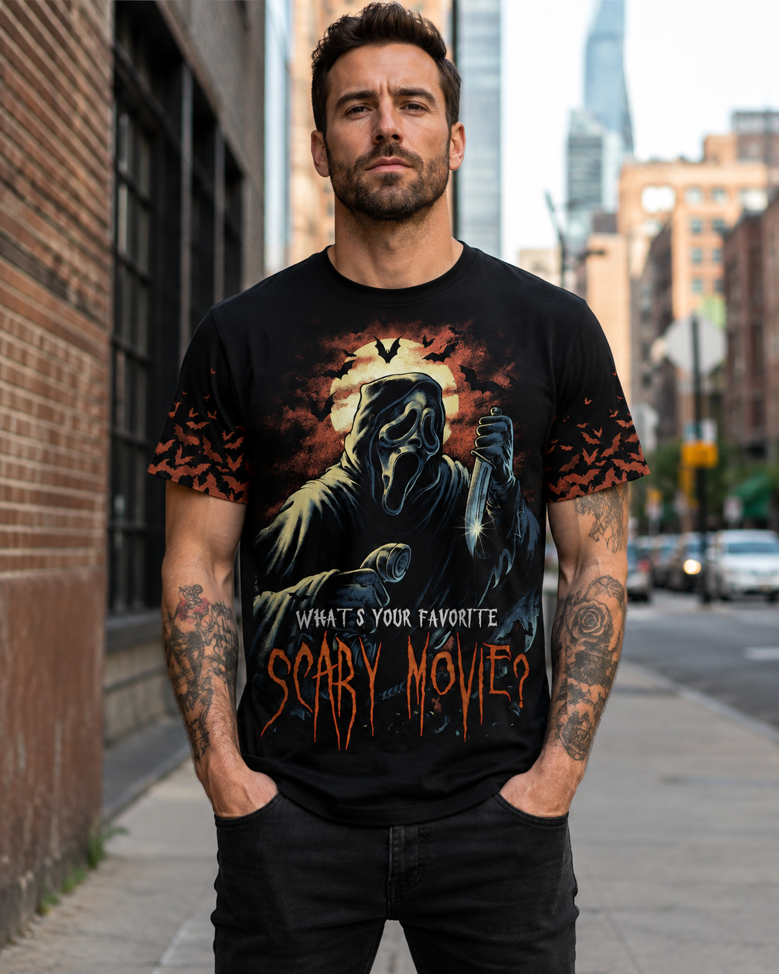Halloween Ghost Mask Horror Shirt — Scary Movie Graphic T-Shirt — Sweatshirt — Hoodie & Zip Hoodie — - Custom Fan Apparel Image 5