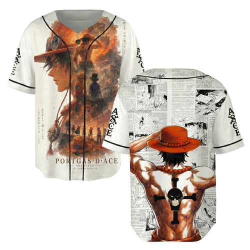 White Orange-Black Authentic Baseball Jersey, Anime Pirate Inspired Button Up Jersey, Manga Fan Cosplay Sports Shirt